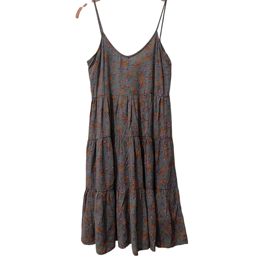 NATURAL LIFE Gray Floral Tiered Mini Dress with Orange & Pink Accents